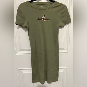 Disney Mickey Mouse Retro Olive Green Embroidered Mini Dress in Size Medium 90s